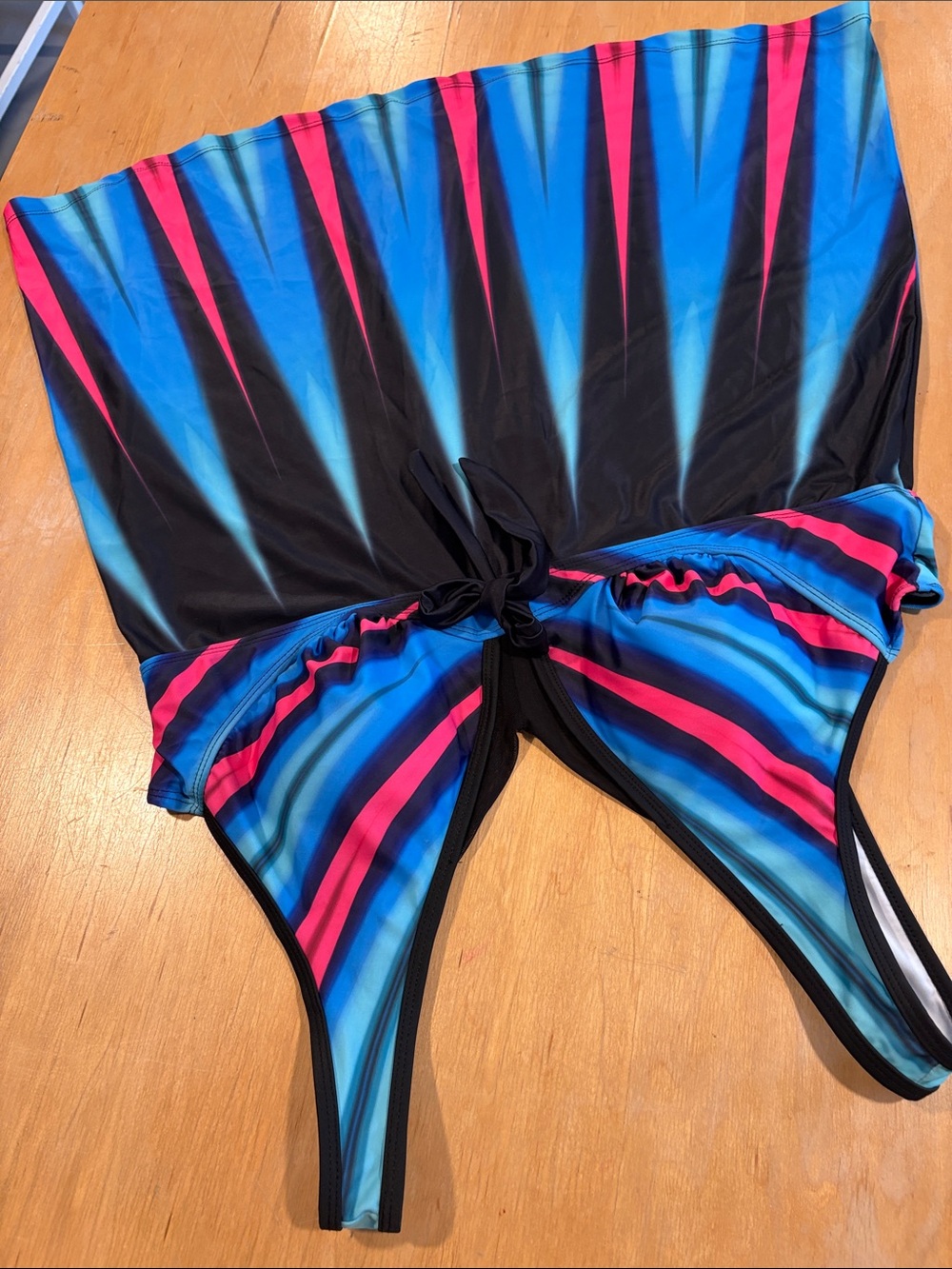 Source Unknown Blue, Black & Pink Striped One-Piece Swimsuit